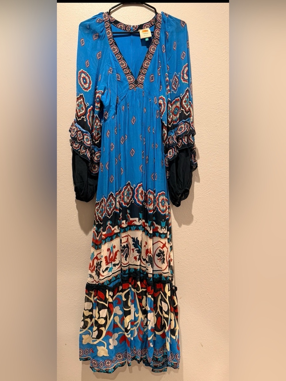 FARM Rio Blue Ornamental Print Balloon-Sleeve Maxi Dress - Picture 2 of 4